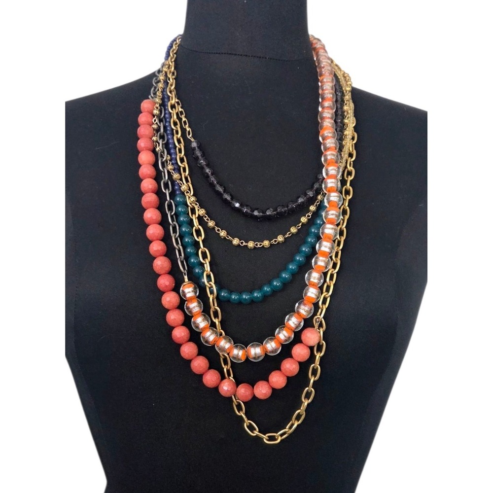 Vintage Lenora Dame Multi-strand‎ Beaded Chain Layered Asymmetrical Necklace